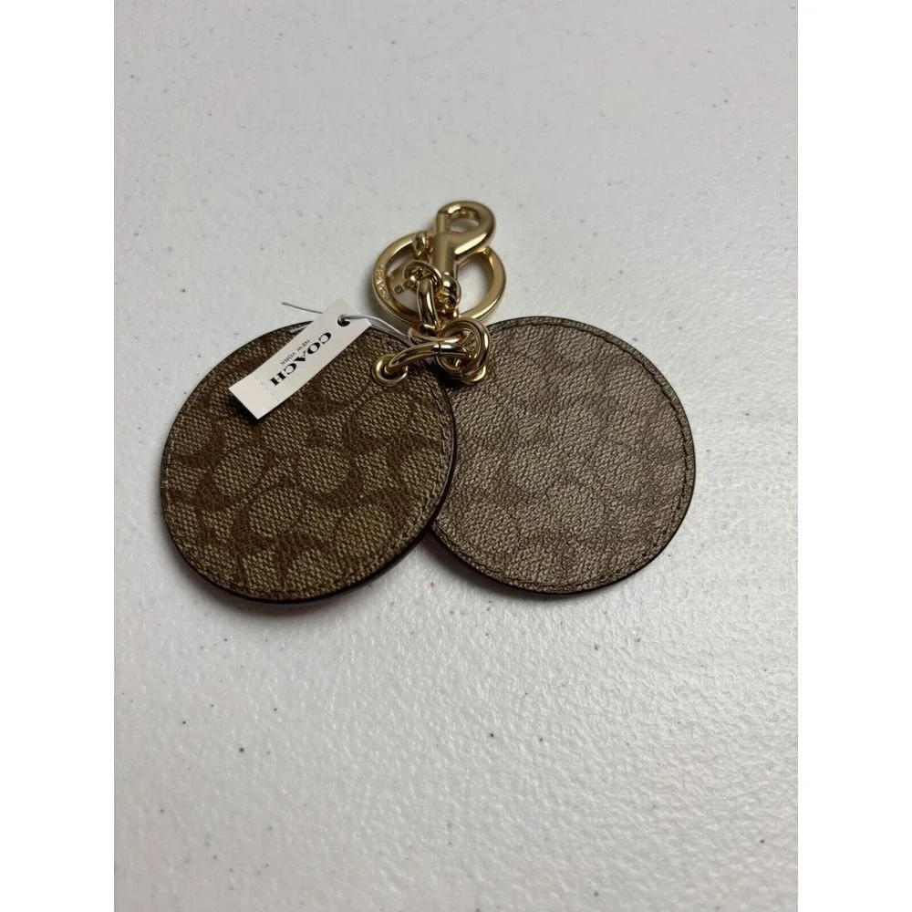 Coach Logo BeigePinkCharm With Mirror Brass KeyChain Purse Decor - New With Tag - Picture 3 of 5